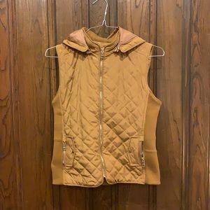 My Beloved Camel Brown Hooded Quilted Vest